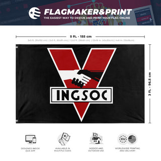 A mockup depicting custom flag specifications and measurements for 'o flag'