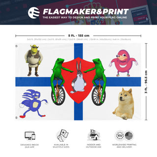 A mockup depicting custom flag specifications and measurements for 'Dankia flag'