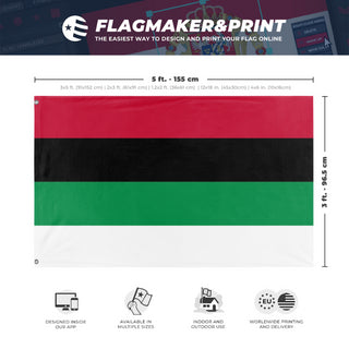 A mockup depicting custom flag specifications and measurements for 'Arab  flag'