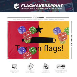 A mockup depicting custom flag specifications and measurements for 'T flag'