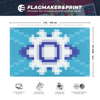 A mockup depicting custom flag specifications and measurements for 'Aperion flag'