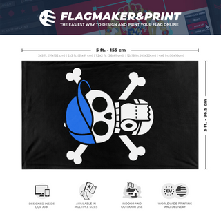 A mockup depicting custom flag specifications and measurements for 'Peepee flag'
