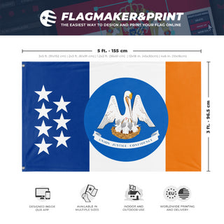 A mockup depicting custom flag specifications and measurements for 'La Lousiane flag'