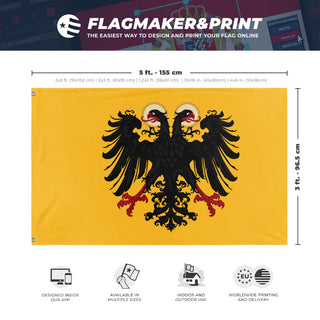 A mockup depicting custom flag specifications and measurements for 'Holy Roman Empire flag'