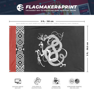 A mockup depicting custom flag specifications and measurements for 'Stilt flag'