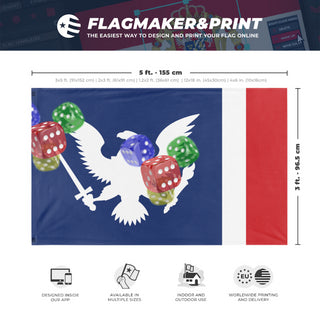 A mockup depicting custom flag specifications and measurements for 'T flag'