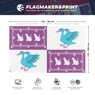 A mockup depicting custom flag specifications and measurements for 'WOMGOAT flag'