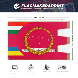 A mockup depicting custom flag specifications and measurements for 'Carnarist Fiume flag'