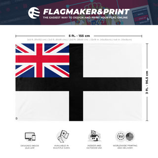 A mockup depicting custom flag specifications and measurements for 'Commonwealth of Zanima flag'