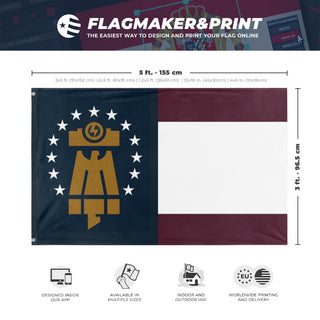 A mockup depicting custom flag specifications and measurements for 'Pax Americana flag'