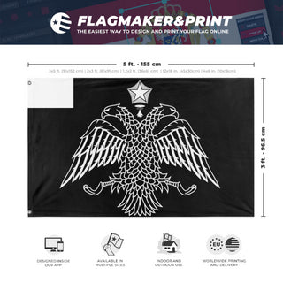 A mockup depicting custom flag specifications and measurements for 'Grey Bird flag'