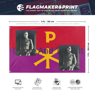 A mockup depicting custom flag specifications and measurements for 'T flag'