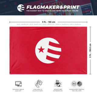 A mockup depicting custom flag specifications and measurements for 'Your Custom flag'