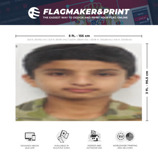 A mockup depicting custom flag specifications and measurements for 'suresh flag'