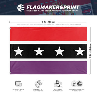A mockup depicting custom flag specifications and measurements for 'Samora flag'