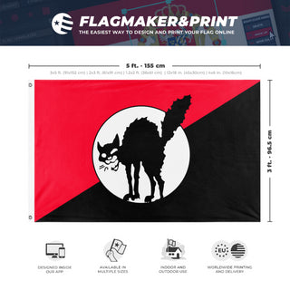 A mockup depicting custom flag specifications and measurements for 'Sabotabby 2.0 flag'