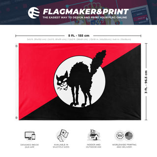 A mockup depicting custom flag specifications and measurements for 'Sabotabby 2.0 flag'
