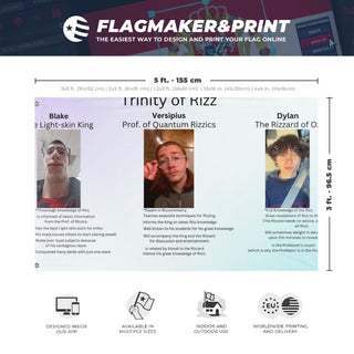 A mockup depicting custom flag specifications and measurements for 'Griffin2.0 flag'