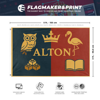 A mockup depicting custom flag specifications and measurements for 'al flag'