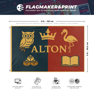 A mockup depicting custom flag specifications and measurements for '33 flag'