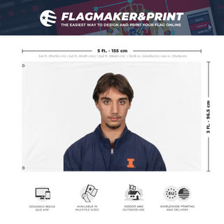 A mockup depicting custom flag specifications and measurements for 'HASAN flag'