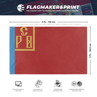 A mockup depicting custom flag specifications and measurements for 'Vyrmenshov flag'