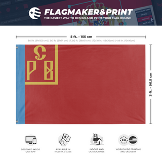 A mockup depicting custom flag specifications and measurements for 'vyrm flag'