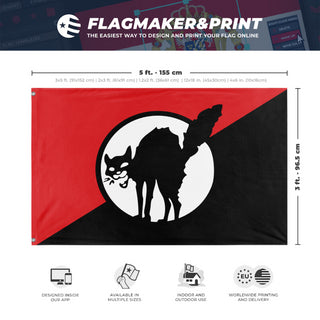A mockup depicting custom flag specifications and measurements for 'Sabot Cat flag'
