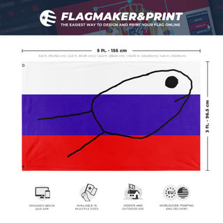 A mockup depicting custom flag specifications and measurements for 'Fishing Club flag'