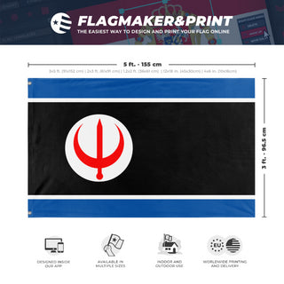 A mockup depicting custom flag specifications and measurements for 'Jasonia flag'
