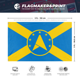 A mockup depicting custom flag specifications and measurements for 'Council of Andrews flag'