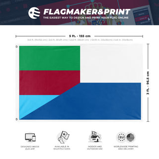 A mockup depicting custom flag specifications and measurements for 'nova tuguria flag'