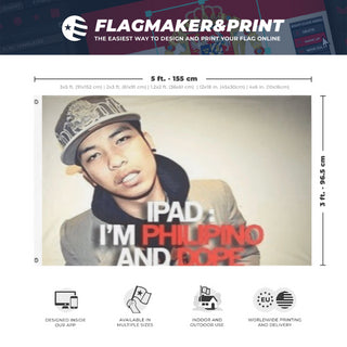 A mockup depicting custom flag specifications and measurements for 'ipad flag'