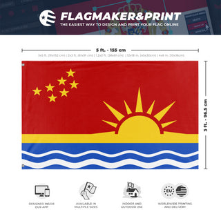 A mockup depicting custom flag specifications and measurements for 'Peoples Commonwealth of Columbia flag'