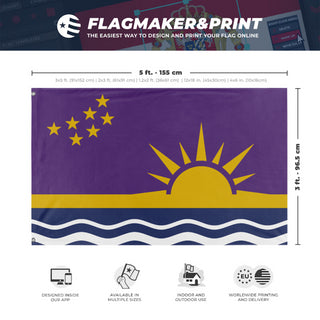 A mockup depicting custom flag specifications and measurements for 'United Commonwealths of Columbia flag'