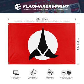 A mockup depicting custom flag specifications and measurements for 'Klingon Empire flag'