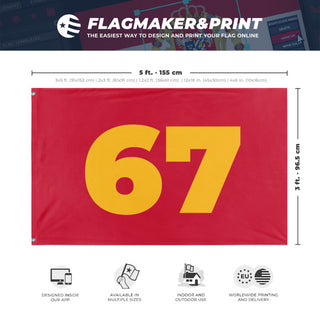 A mockup depicting custom flag specifications and measurements for '67 flag'