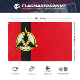 A mockup depicting custom flag specifications and measurements for 'Klingon Empire flag'