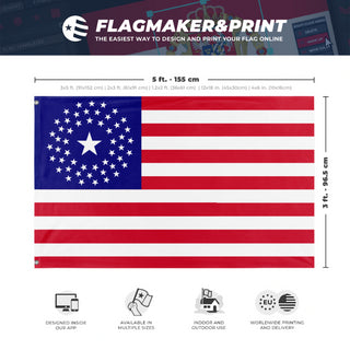 A mockup depicting custom flag specifications and measurements for '52 Star Flag'