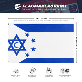 A mockup depicting custom flag specifications and measurements for 'Jewish Republic of Argentina  flag'