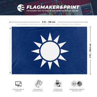 A mockup depicting custom flag specifications and measurements for 'Kuomintang Party'