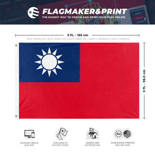 A mockup depicting custom flag specifications and measurements for 'Republic of China'