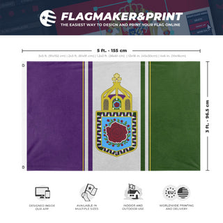 A mockup depicting custom flag specifications and measurements for 'CZONIAN flag'