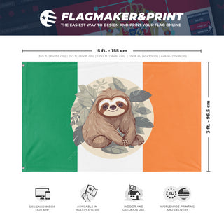 A mockup depicting custom flag specifications and measurements for 'Glorytosloths flag'