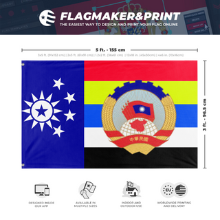 A mockup depicting custom flag specifications and measurements for 'Social Democratic China  flag'