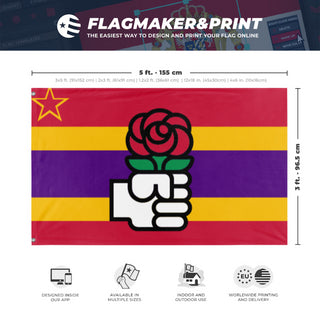A mockup depicting custom flag specifications and measurements for 'Social Democratic Spain flag'