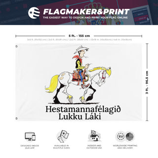 A mockup depicting custom flag specifications and measurements for 'Lukcy1 flag'