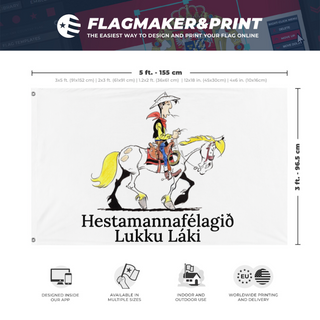 A mockup depicting custom flag specifications and measurements for 'Lucky1 flag'