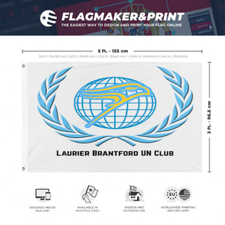 A mockup depicting custom flag specifications and measurements for 'LBUN flag'