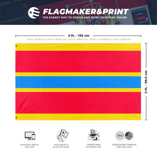 A mockup depicting custom flag specifications and measurements for 'Indochina flag'